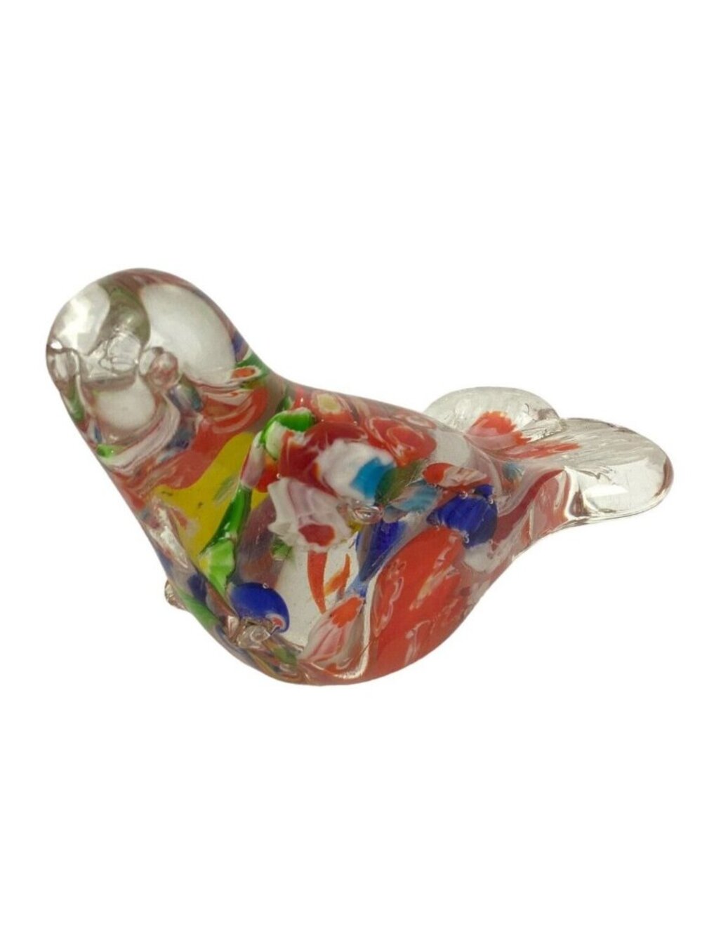 Art Glass Bird Figurine Orange Multicolor Paperweight Shelf Decor